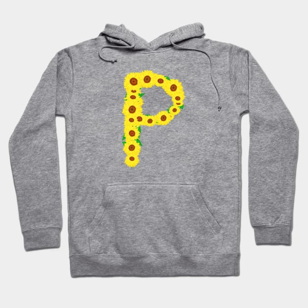 Sunflowers Initial Letter P (Black Background) Hoodie by Art By LM Designs 